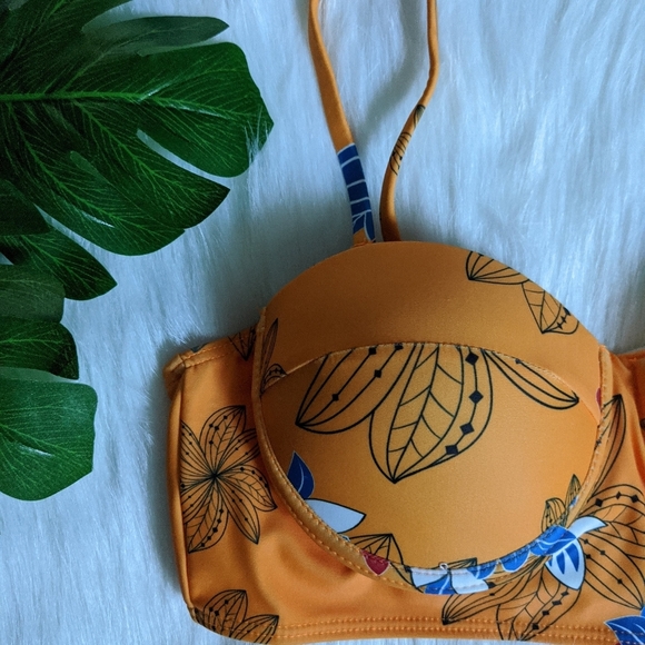 Bikini top, pushup orange floral print multi way, size medium - Picture 2 of 8